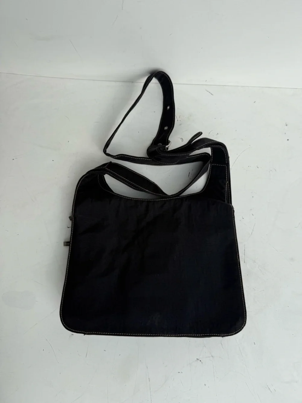 Vagabond Black Nylon Messenger Bag with Contrast Stitching